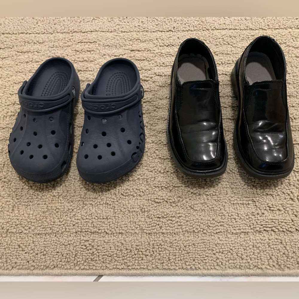 Boys dress shoes/Crocs slip ons